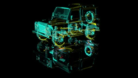 3D animation rendering, all-terrain vehicle model on a black background Video stock 258853157