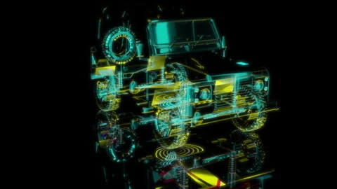 3D animation rendering, all-terrain vehicle model on a black background Stock Footage 259514616