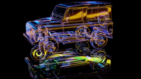 3D animation rendering, all-terrain vehicle model on a black background Stock Footage 259806072
