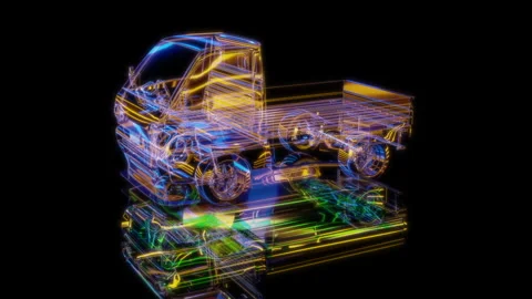 3D animation rendering, carry pit truck model on a black background Stock Footage 255824630