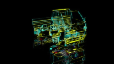 3D animation rendering, carry pit truck model on a black background Stock Footage 256026926