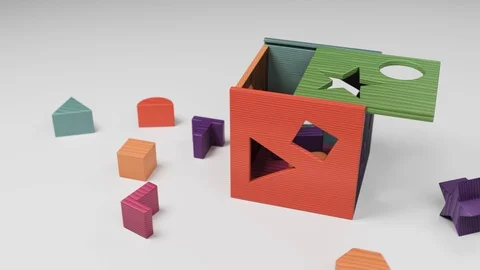 3D Animation Rendering of Colorful Wooden Toy Shape Sorting Box 4K Stock Footage