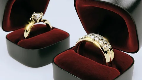 3D Animation Rendering of Diamond Rings Slide-Camera 4K Stock Footage 95410178