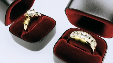 3D Animation Rendering of Diamond Rings Box-Open Dolly-In-Camera 4K Stock Footage 95433905