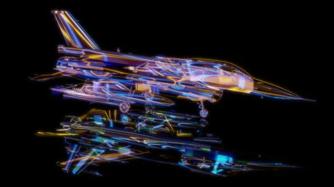 3D animation rendering, fighter model on a black background Stock Footage 258547431