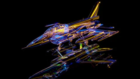 3D animation rendering, fighter model on a black background Stock Footage 259814556