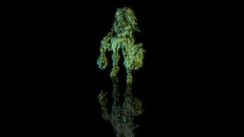 3D animation rendering, girl from the game model on a black background Stock Footage 255661802