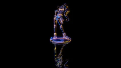 3D animation rendering, girl model on a black background Stock Footage 255824979