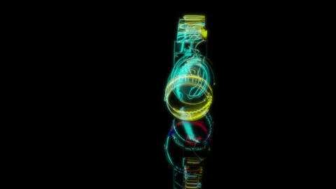 3D animation rendering, headphones model on a black background Stock Footage 257595351