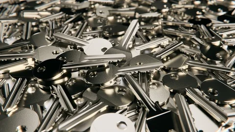 3D Animation Rendering of a Heap of Yellow Metal Door Keys Dolly-In Camera 4K Stock Footage 104492248