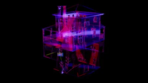 3D animation rendering, house model on a black background Stock Footage 255484065