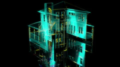3D animation rendering, house model on a black background Stock Footage 255663539