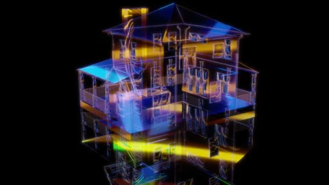 3D animation rendering, house model on a black background Stock Footage 255824273