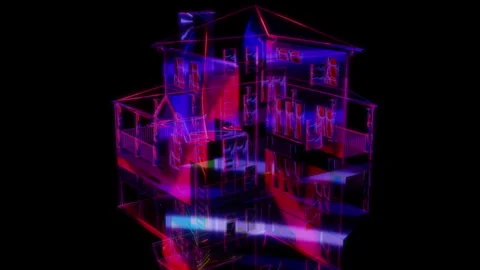 3D animation rendering, house model on a black background Stock Footage 255932785