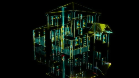 3D animation rendering, house model on a black background Stock Footage 256026685