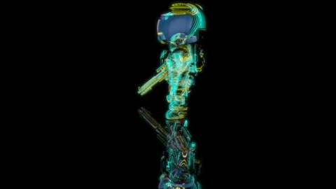 3D animation rendering, intergalactic warrior model on a black background Stock Footage 257585724