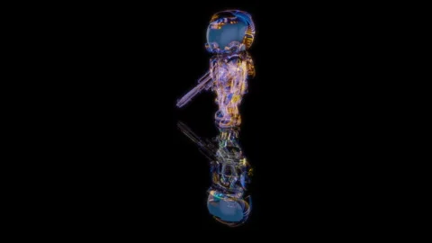3D animation rendering, intergalactic warrior model on a black background Stock Footage 257819929