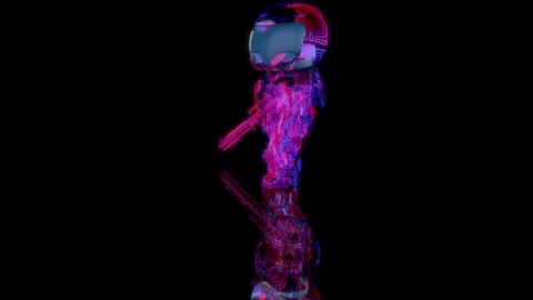 3D animation rendering, intergalactic warrior model on a black background Stock Footage 258225793