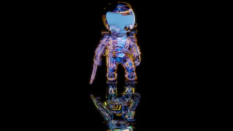 3D animation rendering, intergalactic warrior model on a black background Stock Footage 258555735