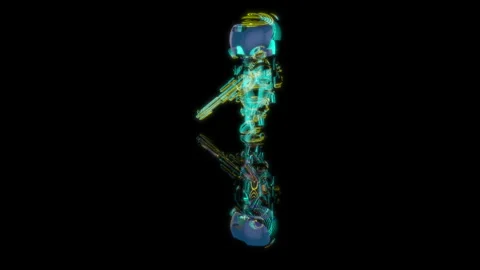 3D animation rendering, intergalactic warrior model on a black background Video stock 258852799