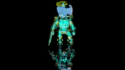 3D animation rendering, intergalactic warrior model on a black background Video stock 259514961