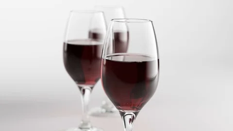 3D Animation Rendering of Red Wine Glasses Slide-Camera 4K Stock Footage 95347739