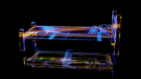 3D animation rendering, single bed model on a black background Stock Footage 259813720
