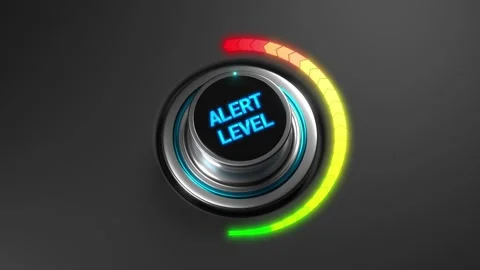 3D animation of a rising alert level on a color dial from green to red. Stock-Footage 312370777
