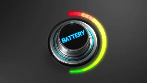 3D animation of a rising battery level on a color dial from green to red Stock Footage 312370822