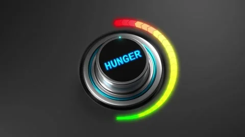 3D animation of a rising hunger level on a circular gauge from green to red Stock Footage 312370969