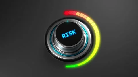 3D animation of a rising risk level on a color dial from green to red Stock Footage 312371050