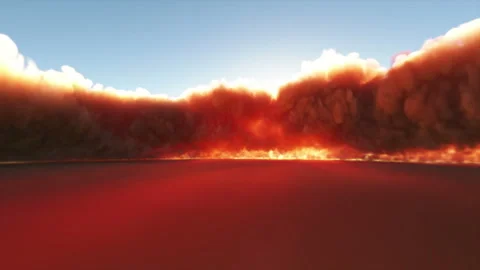 3d animation of a rising wall of fire and smoke after a blinding explosion Stock Footage 278020598