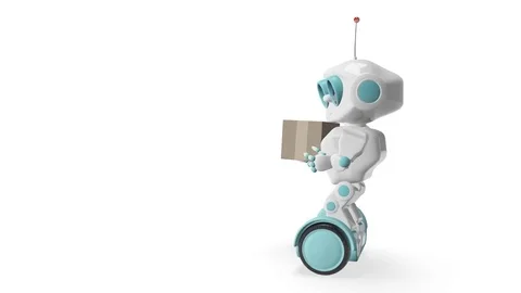 3D Animation Robot with Box with Alpha Channel Stock Footage 80384612