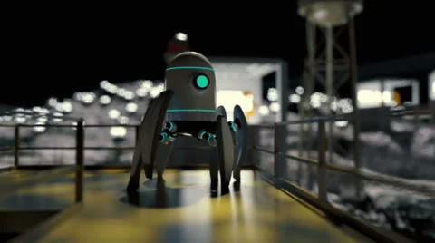 3D animation robot on futuristic space landscape. fantastic planet. Moon landsca Vídeos de archivo 56138544