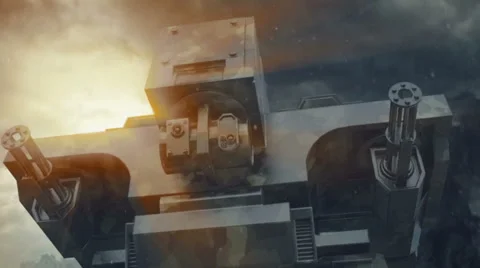 3D animation robot on futuristic war landscape. apocalyptic view Video stock 56138546