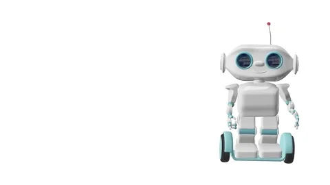 3D Animation Robot on Scooter Represents with Alpha Channel Stock Footage 81736573