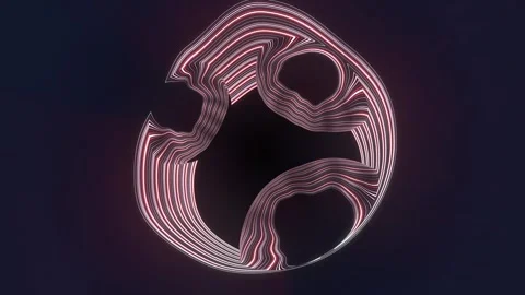 3D animation of a rotating, abstract shape composed of red and white lines Stock Footage 329220286