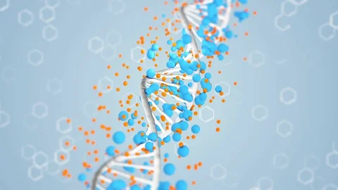 3D animation of rotating and analyzing DNA strand surrounded Stock Footage 129509946
