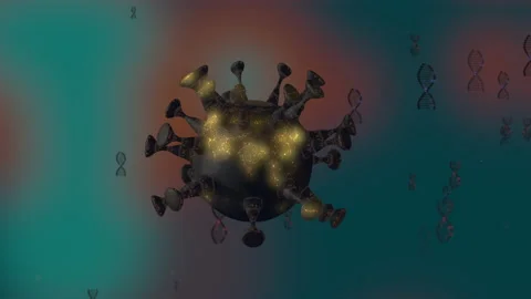 3D animation of rotating big virus attacking DNA strands. Stock Footage 132843670