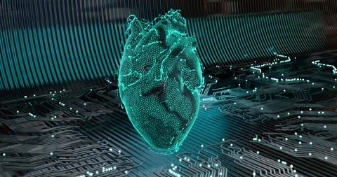 3D animation rotating digital heart with digital scanning effect Stock Footage 310405014