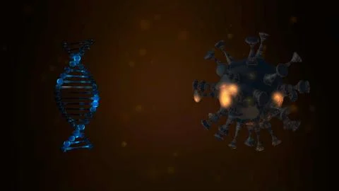 3D animation of rotating DNA strand surrounded and attacked by alien cells. Stock Illustration