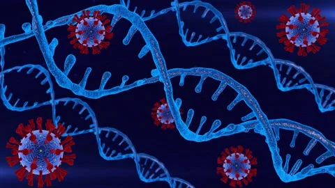 3D Animation Rotating DNA Strands and Virus Cells On Blue Background Stock Footage 137371895