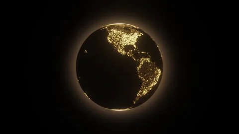 3D animation of rotating golden Earth globe with flickering light with halo Stock Footage 280993783