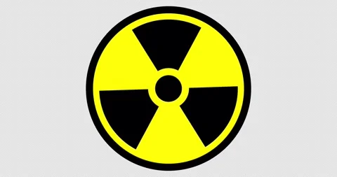 3D animation of rotating radiation warning symbol on transparent background Video stock 336475690