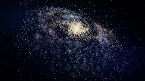3D Animation of Rotating Spiral Galaxy Forming From Coalescing Cosmic Dust Stock Footage 336568293