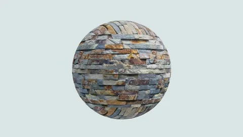 3D animation - rotating stone wall ball isolated on white background Stock Footage 260789988