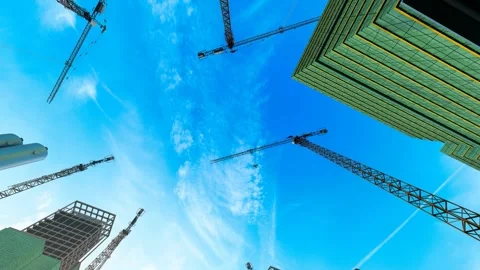 3D animation of a rotating tower crane on a construction site Stock Footage 336078906
