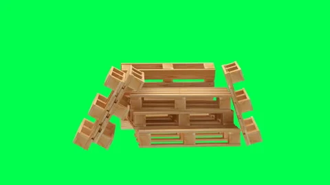 3D animation of a rotation of empty wooden pallets on a green screen. 4K Stock Footage 133394293