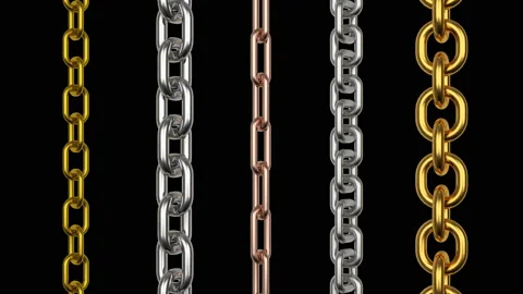 3D animation of rotation of metal chains on a black. Alpha channel. 4K Stock Footage 136824224
