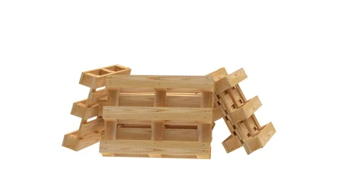 3d animation of rotation of a pile of empty wooden pallets. Alpha channel. 4K Stock Footage 139585667